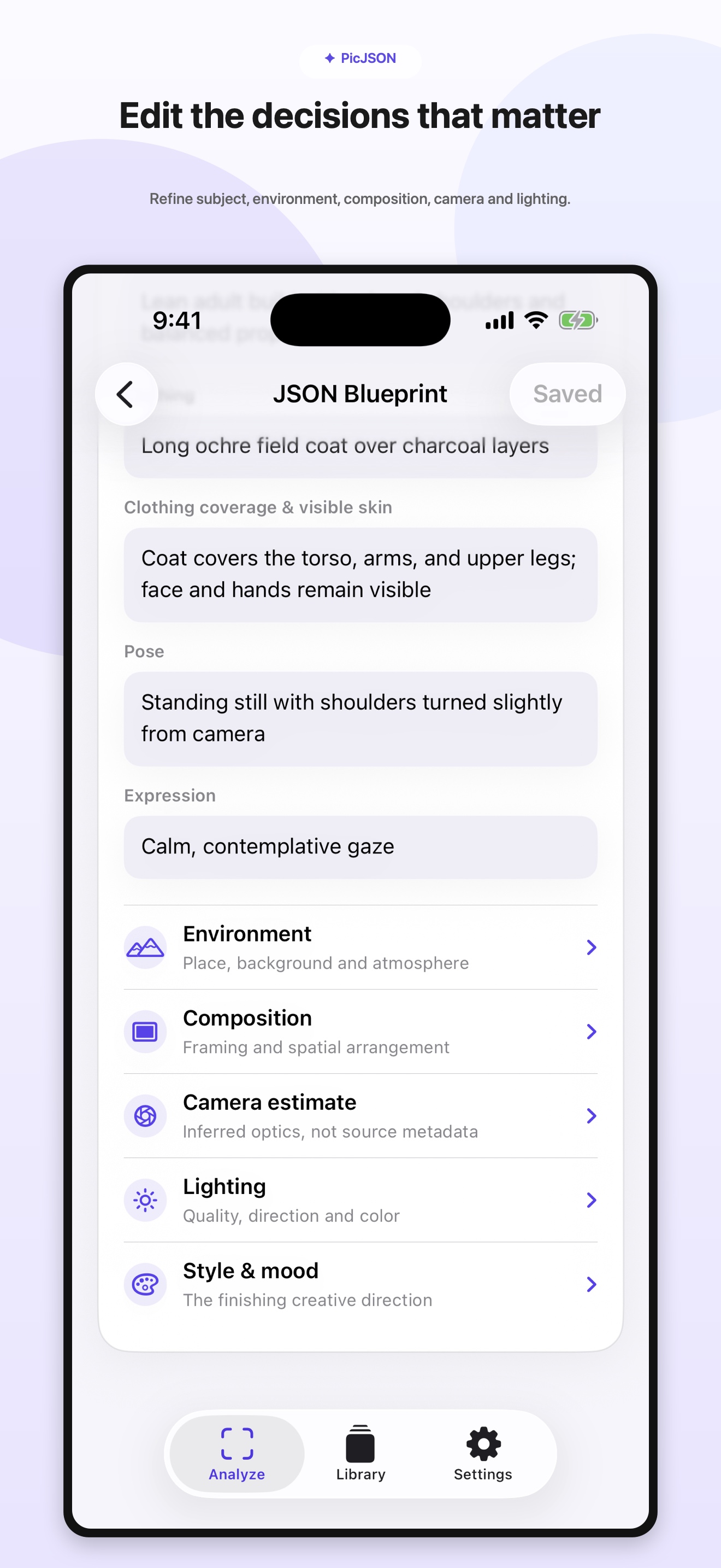 PicJSON editable visual blueprint detail fields