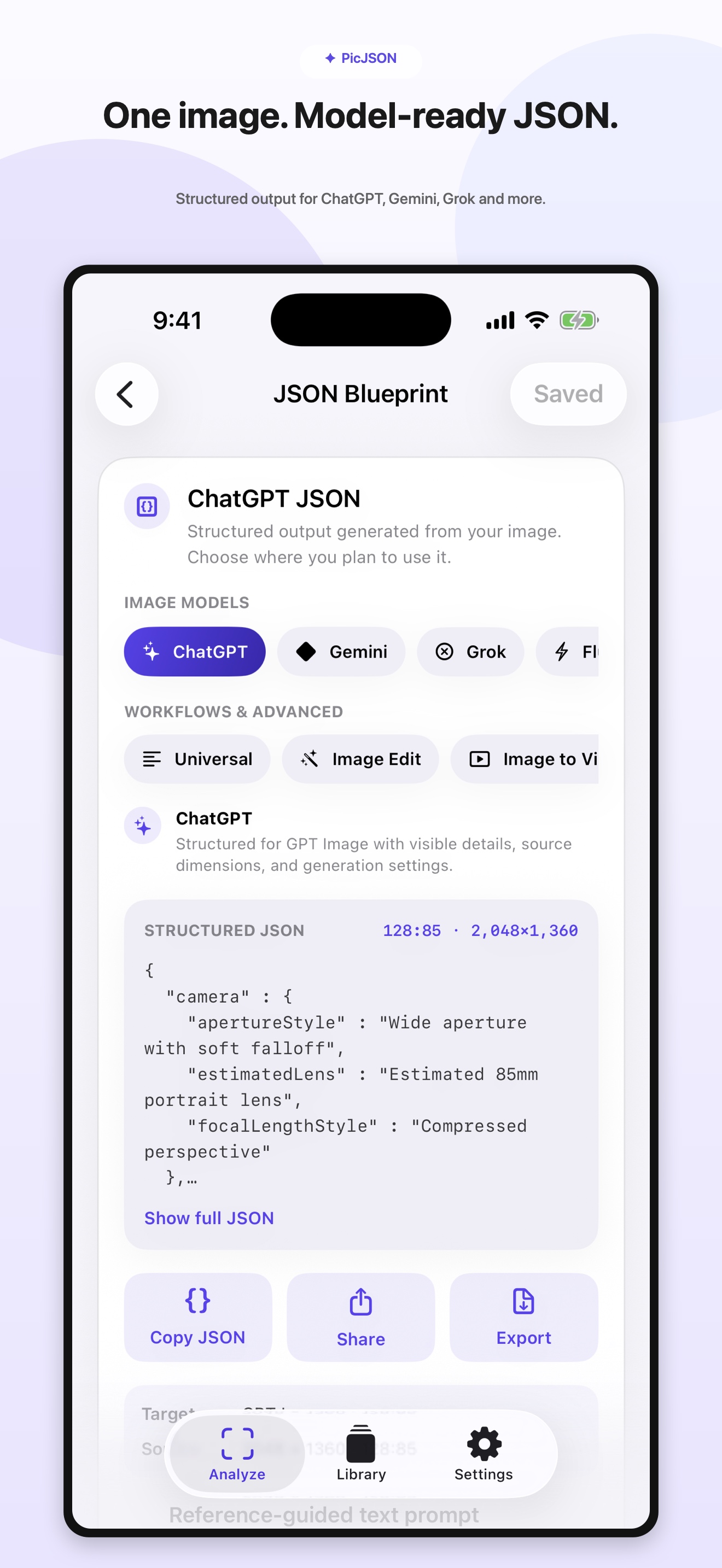 PicJSON structured JSON output for ChatGPT